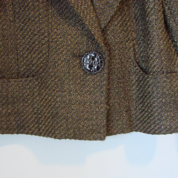 Tribal Wool Blend Brown Tweed Blazer Jacket One Button Pockets Office Size 10 - Picture 6 of 16